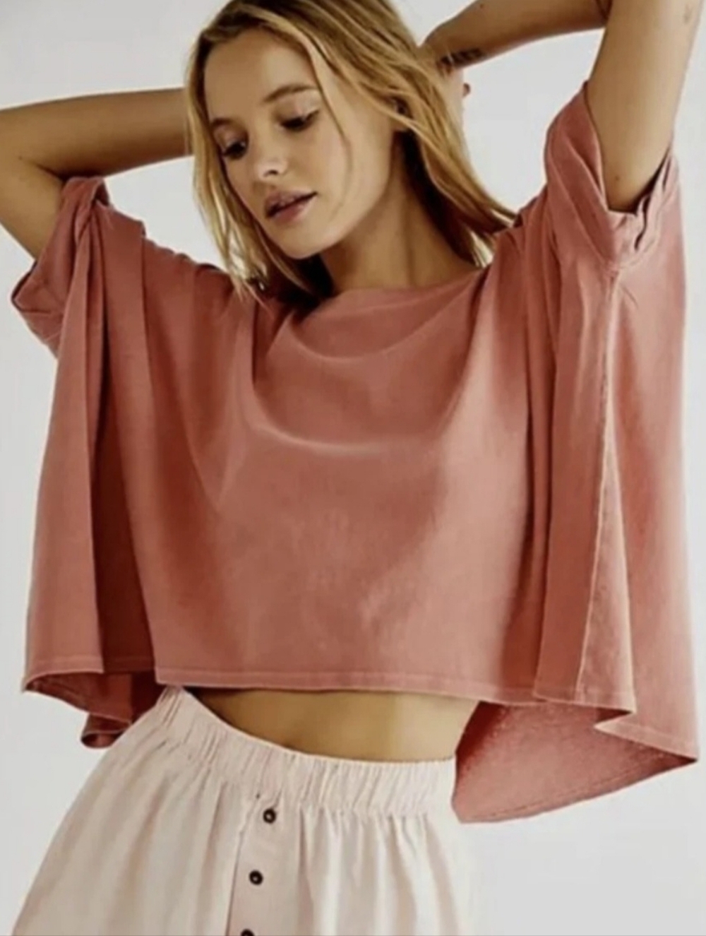 Free People Cropped Tee Sz M Coral Short Sleeves CC Tee Relaxed We The Free - Picture 11 of 11